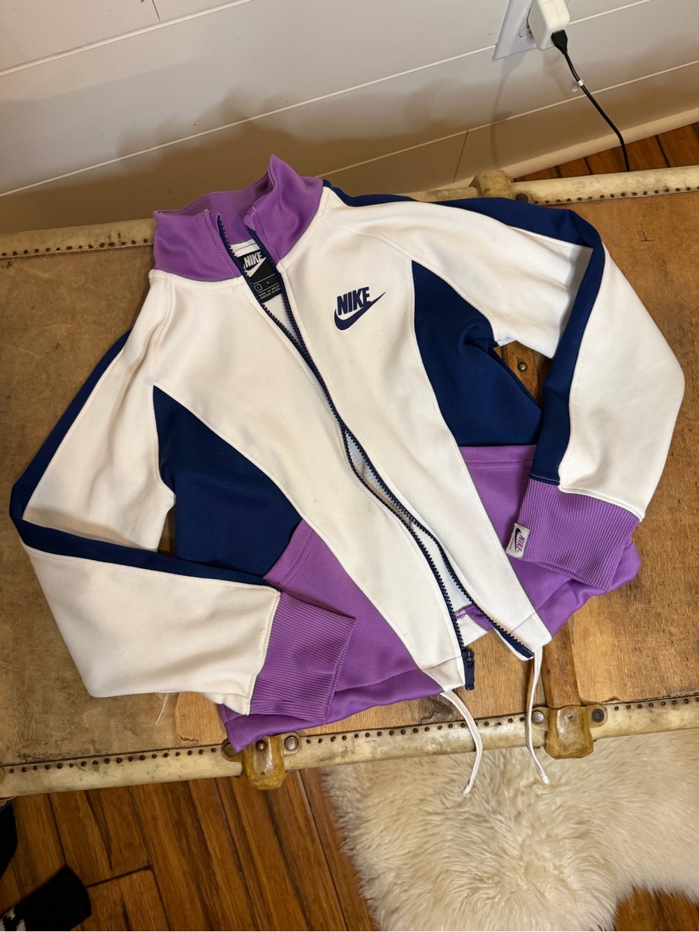 Nike White, Navy & Lavender Colorblock Track Jacket, Girls Large